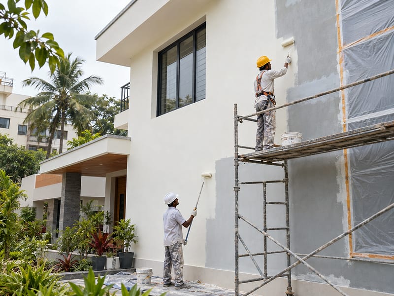 Professional exterior painting on a contemporary Bengaluru home