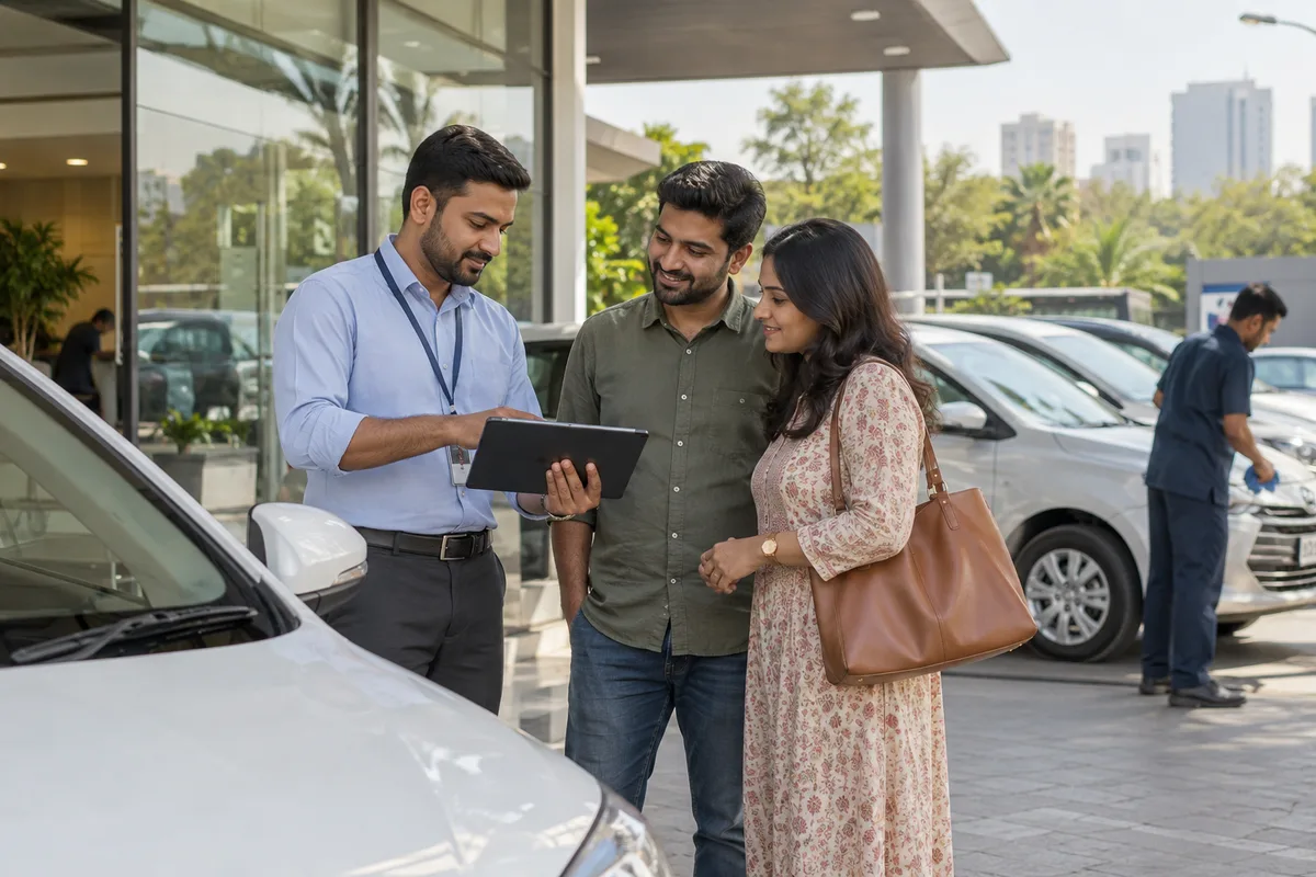 Realistic editorial illustration of car rental companies at work in India