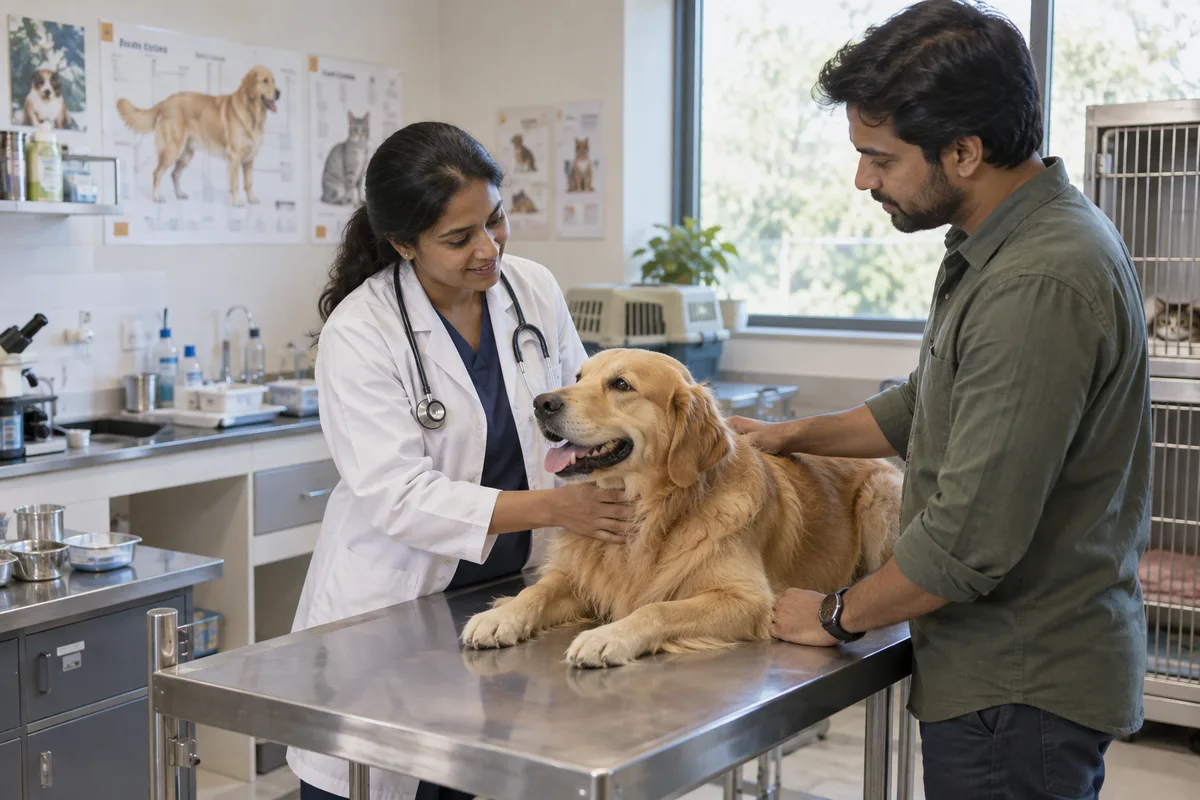 Realistic editorial illustration of veterinary clinics at work in India
