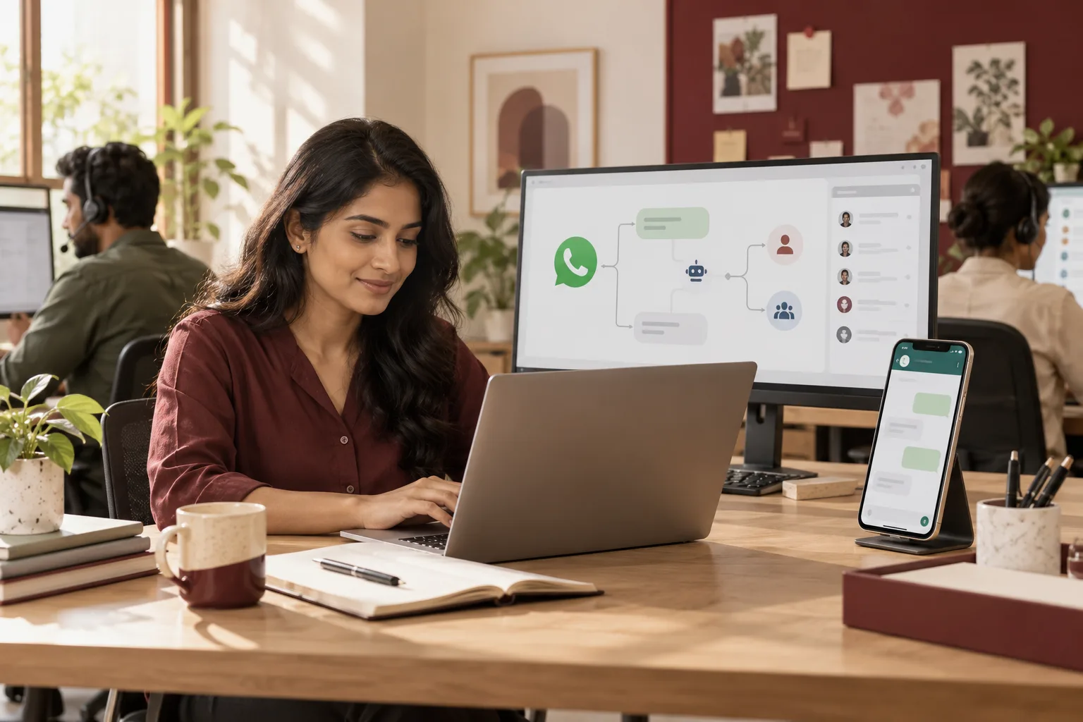 Editorial illustration for WhatsApp marketing and automation